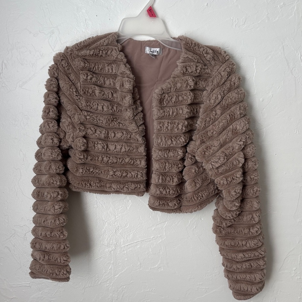 Justify Brown Textured Teddy Jacket